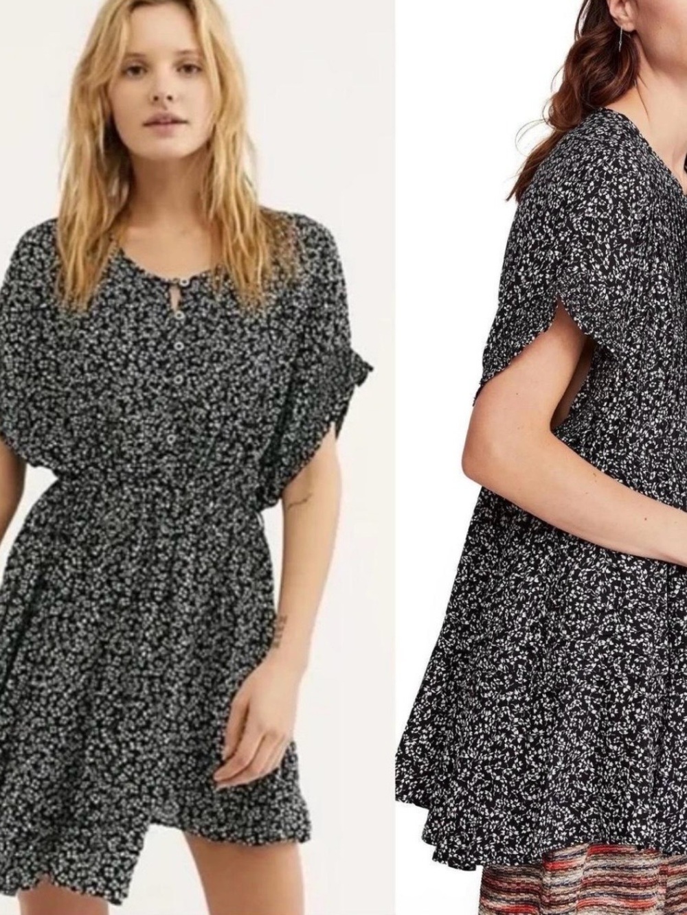 Free People Black and White Ditsy Floral Mini Dress